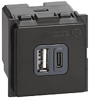 Розетка USB тип A+C модульная Legrand BTicino Living Now 1-м. 2 мод. 3000мА картинка